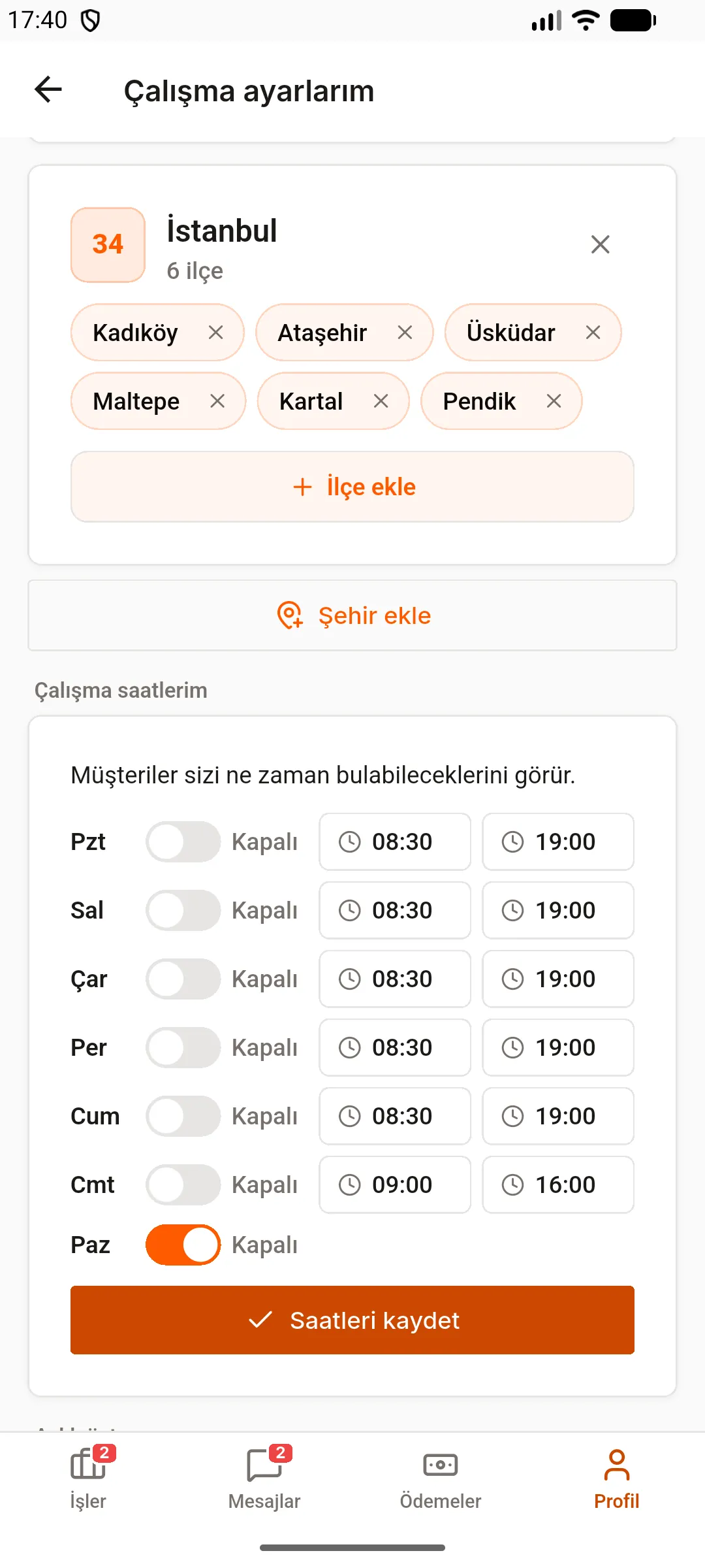 1. adım: Çalıştığım yerler bölümünü açın