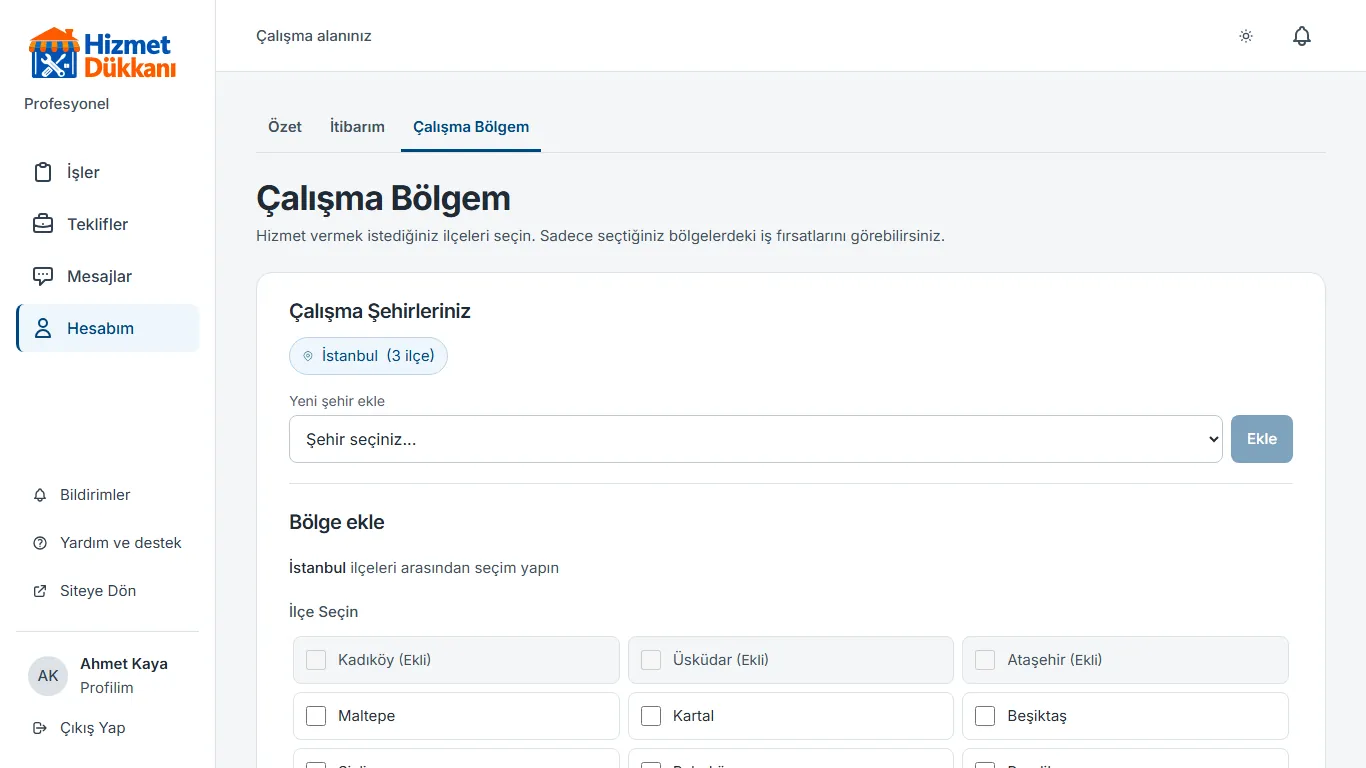 1. adım: Çalışma Bölgem sayfasını açın