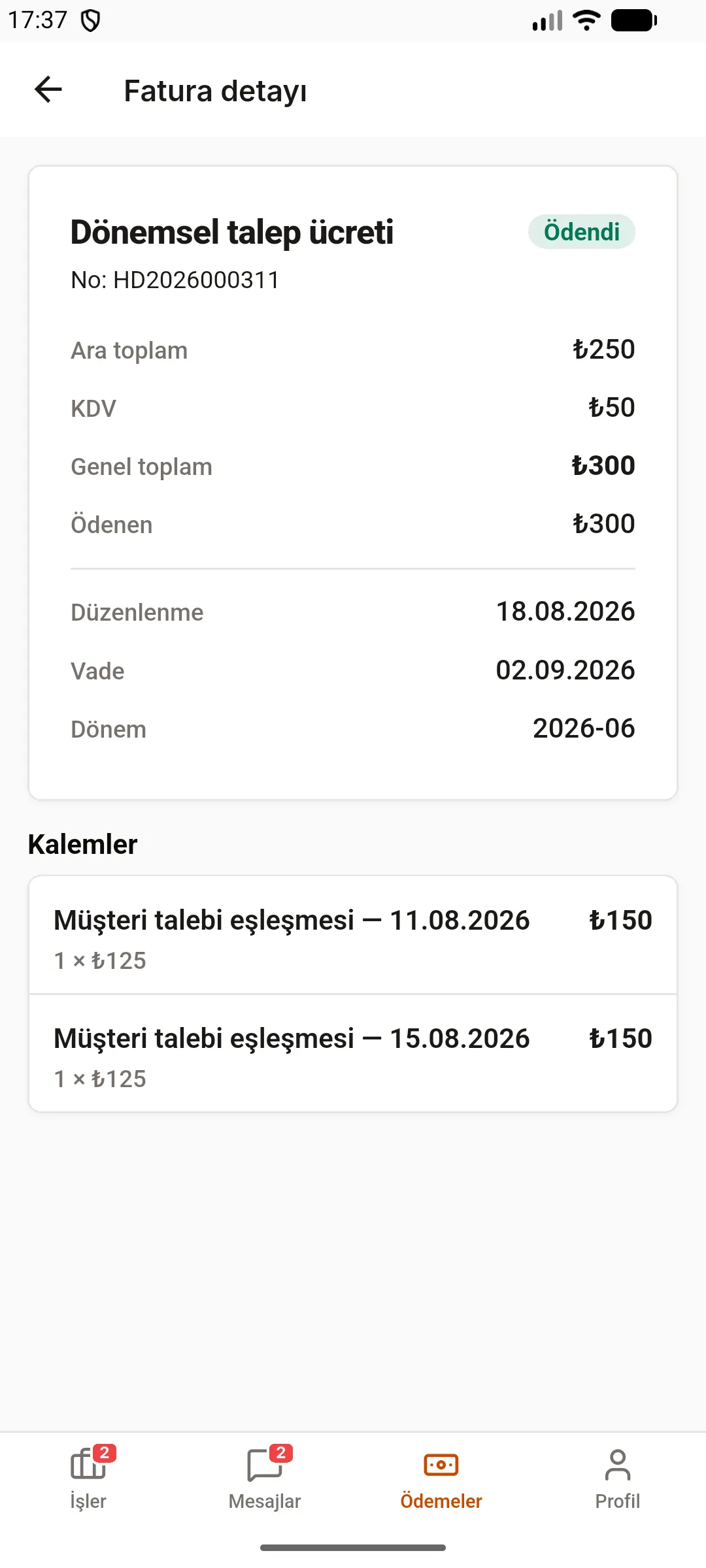 2. adım: Faturanın detayına bakın