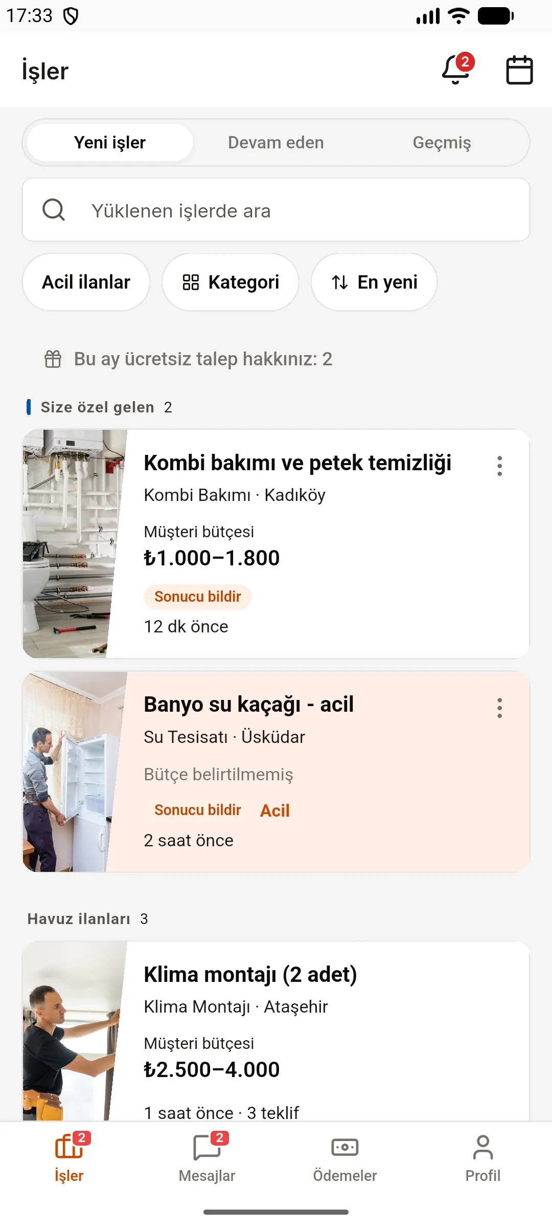 1. adım: Yeni işleri açın