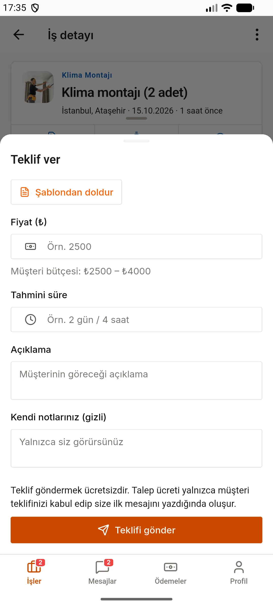 3. adım: Teklif formunu doldurun