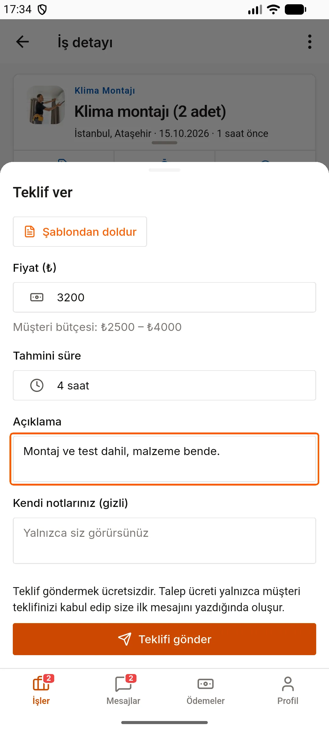 4. adım: Teklifi gönderin