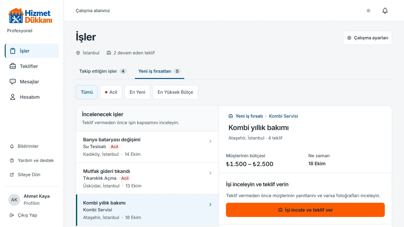 2. adım: İşi açın