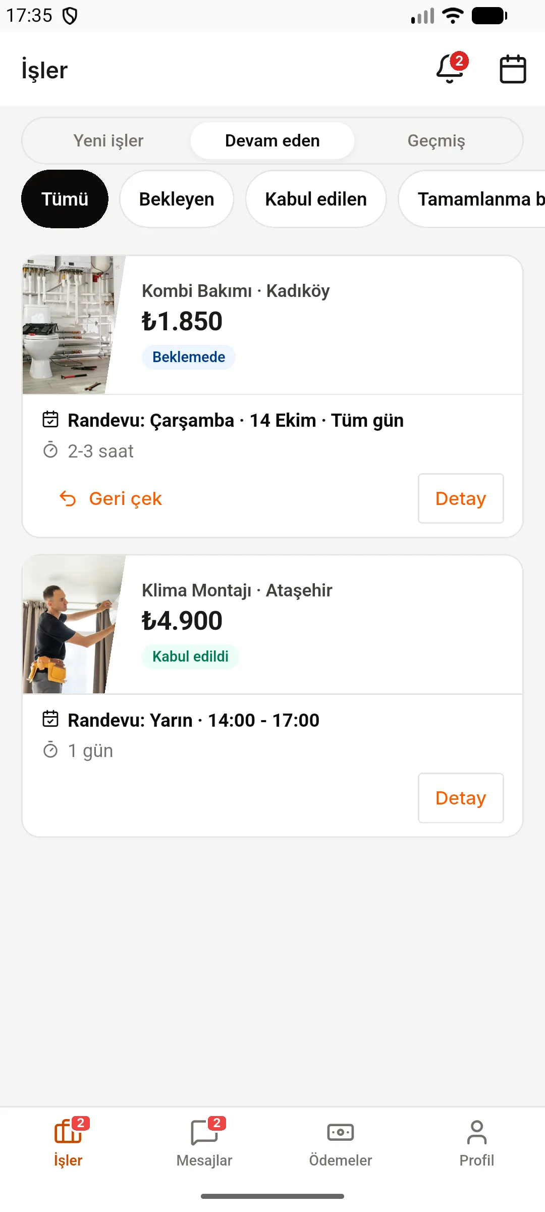 1. adım: Devam eden işi açın