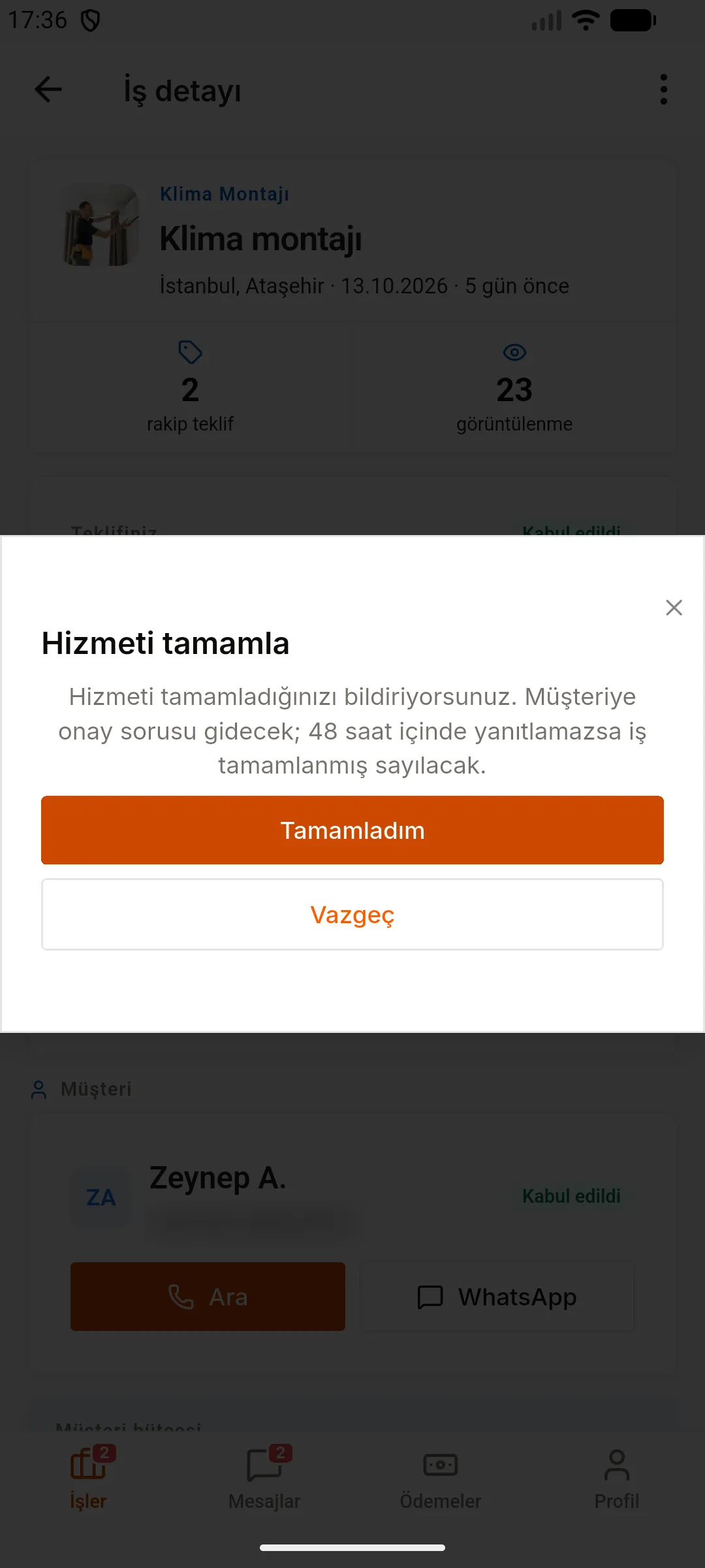 2. adım: Tamamlandığını bildirin