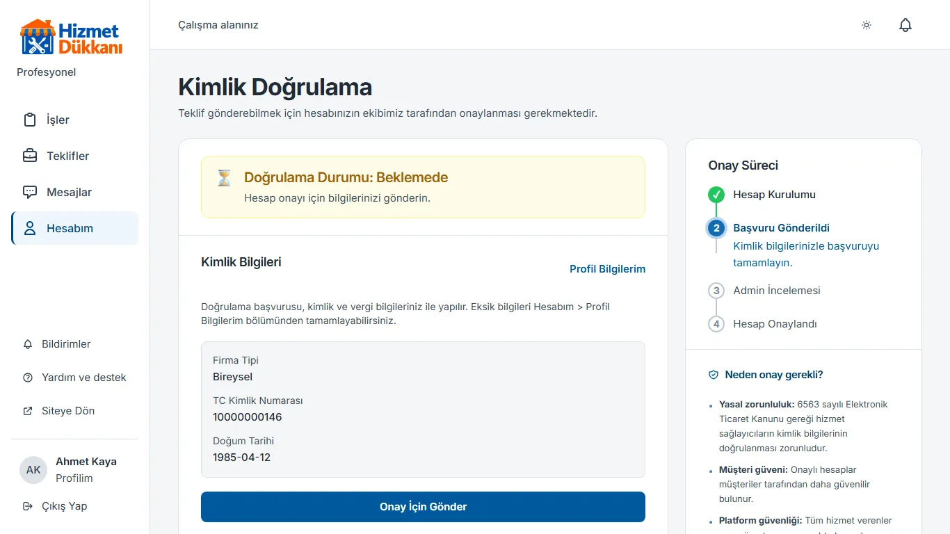 1. adım: Kimlik Doğrulama sayfasını açın