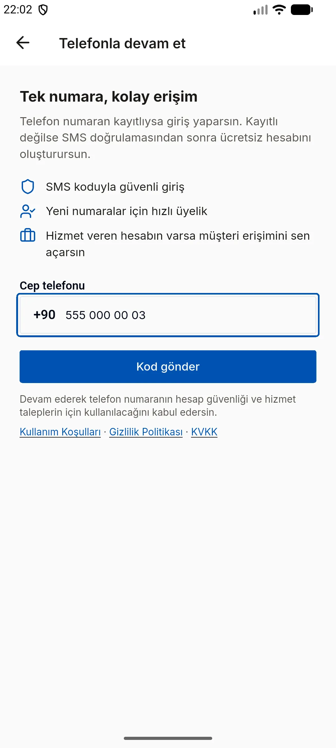 1. adım: Telefon numaranızı girin