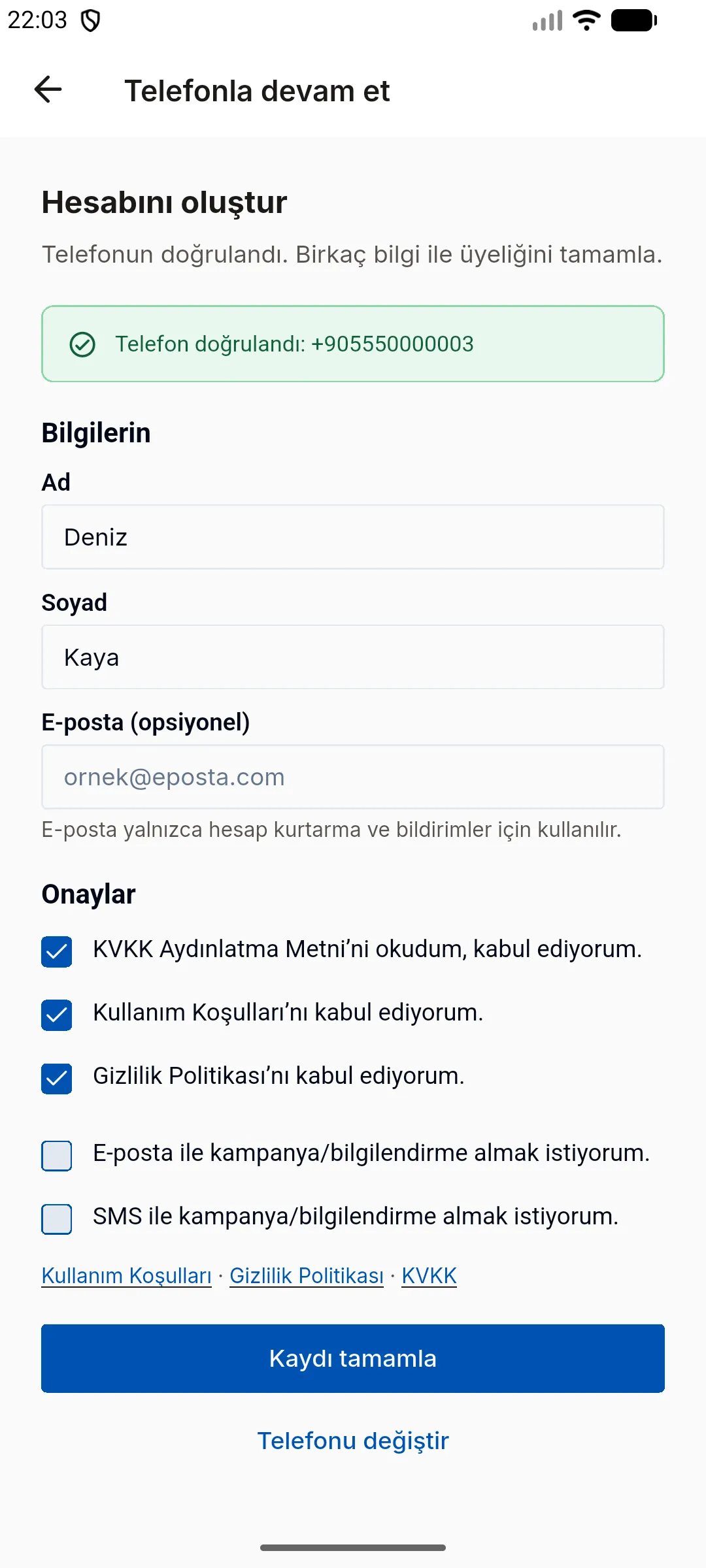 3. adım: Bilgilerinizi tamamlayın
