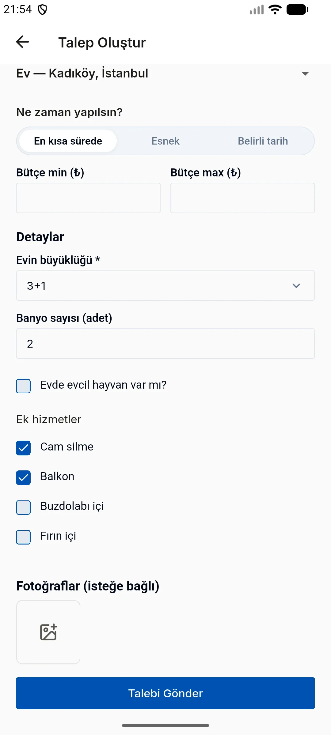 5. adım: Talebi gönderin