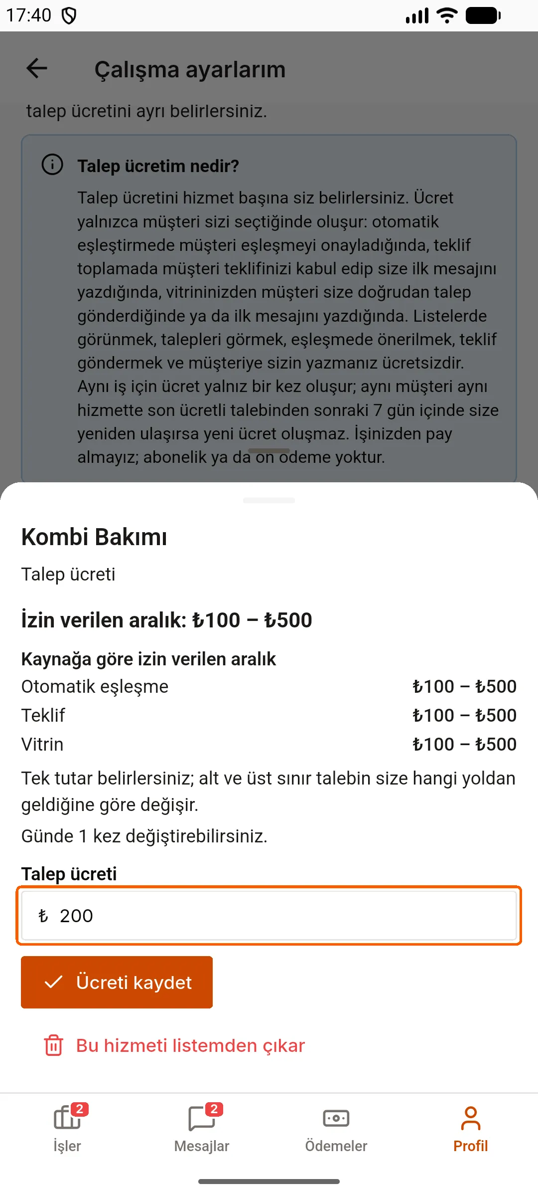 2. adım: Ücreti girip kaydedin