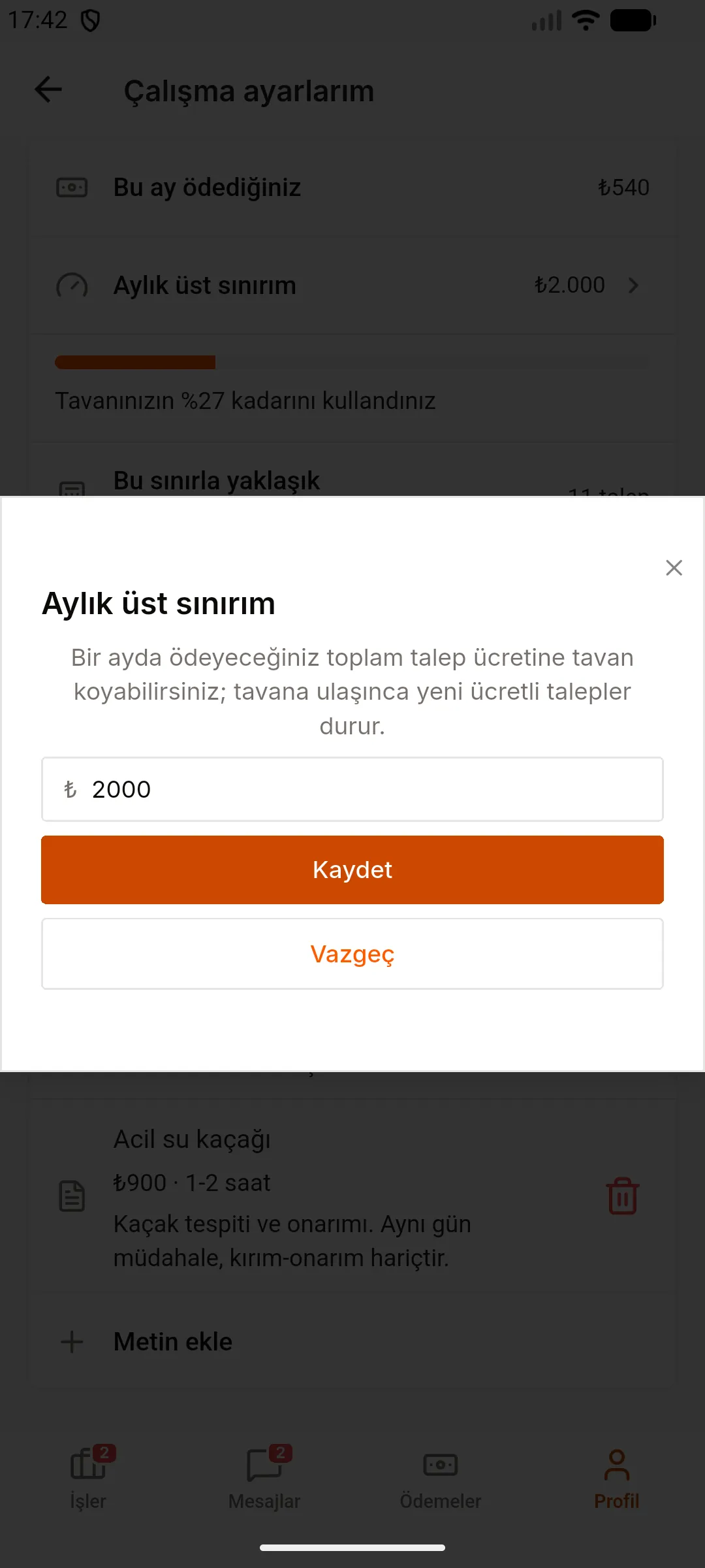 4. adım: Aylık üst sınır belirleyin