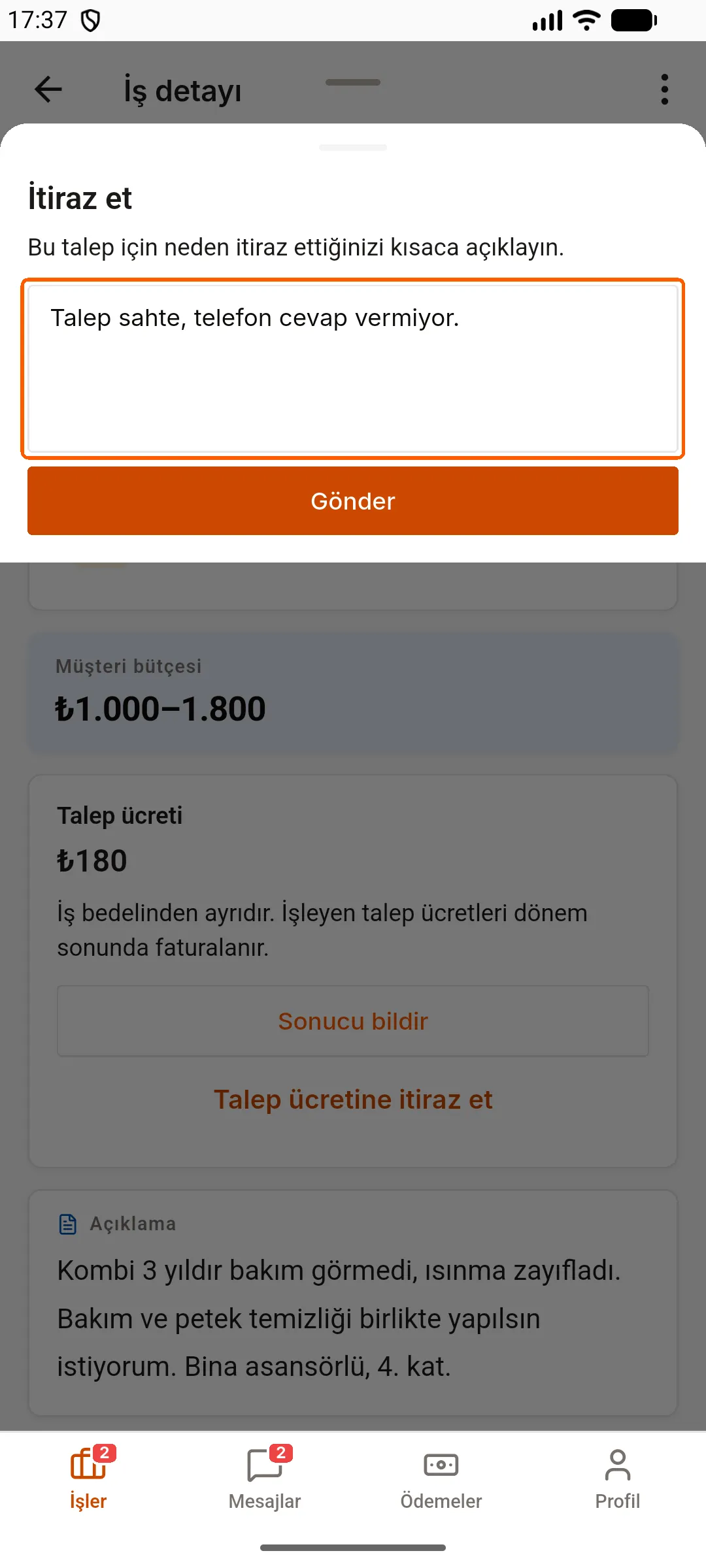 2. adım: Nedeninizi yazıp gönderin