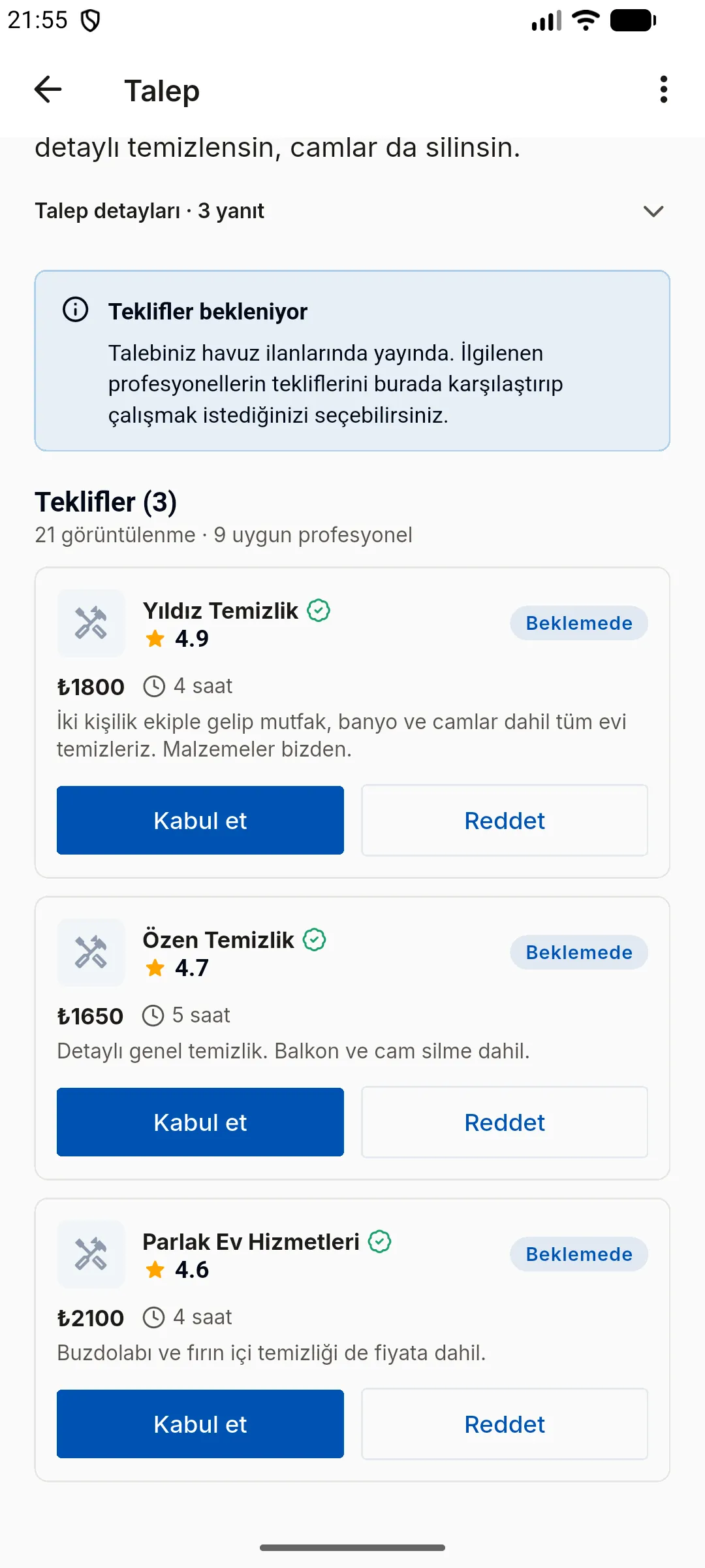 2. adım: Teklifleri inceleyin