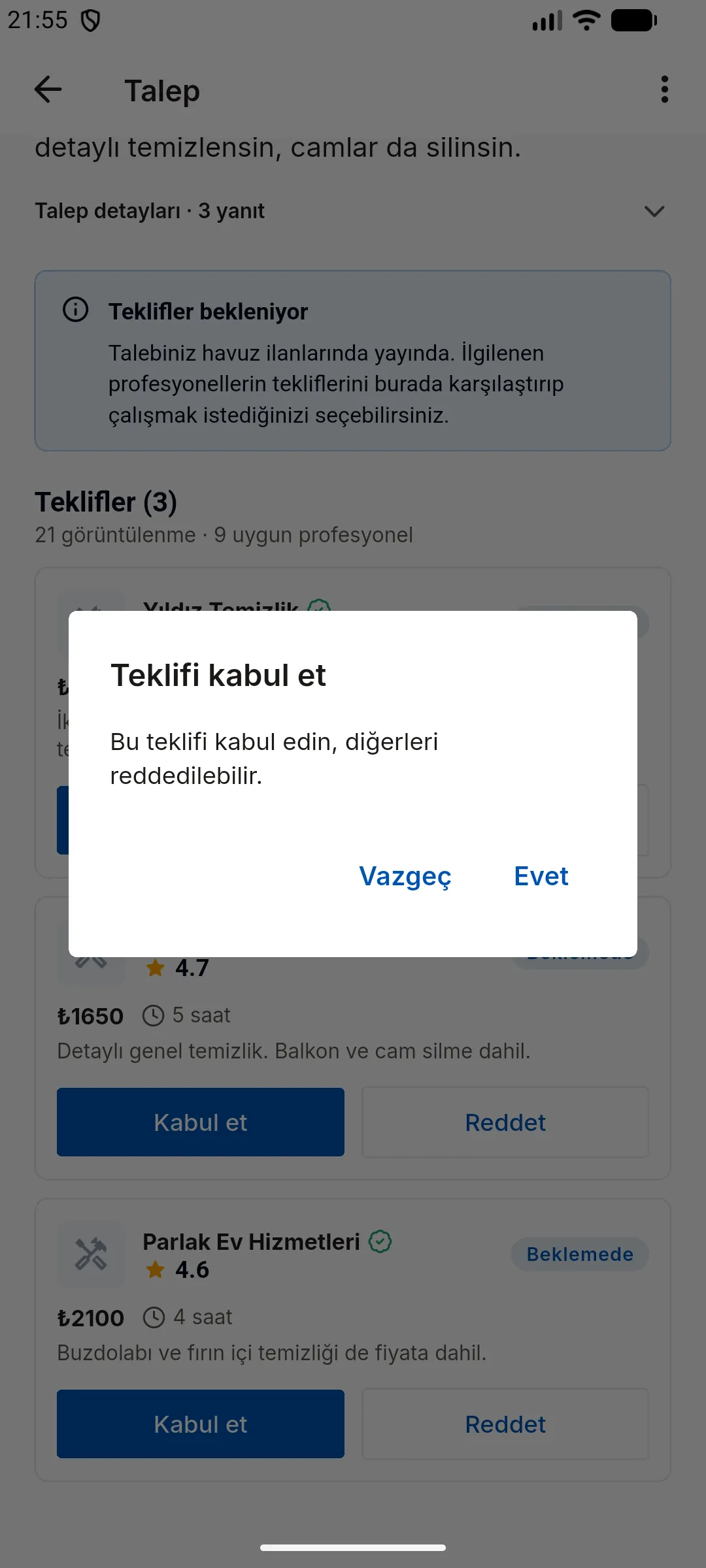 3. adım: Kabul edin veya reddedin
