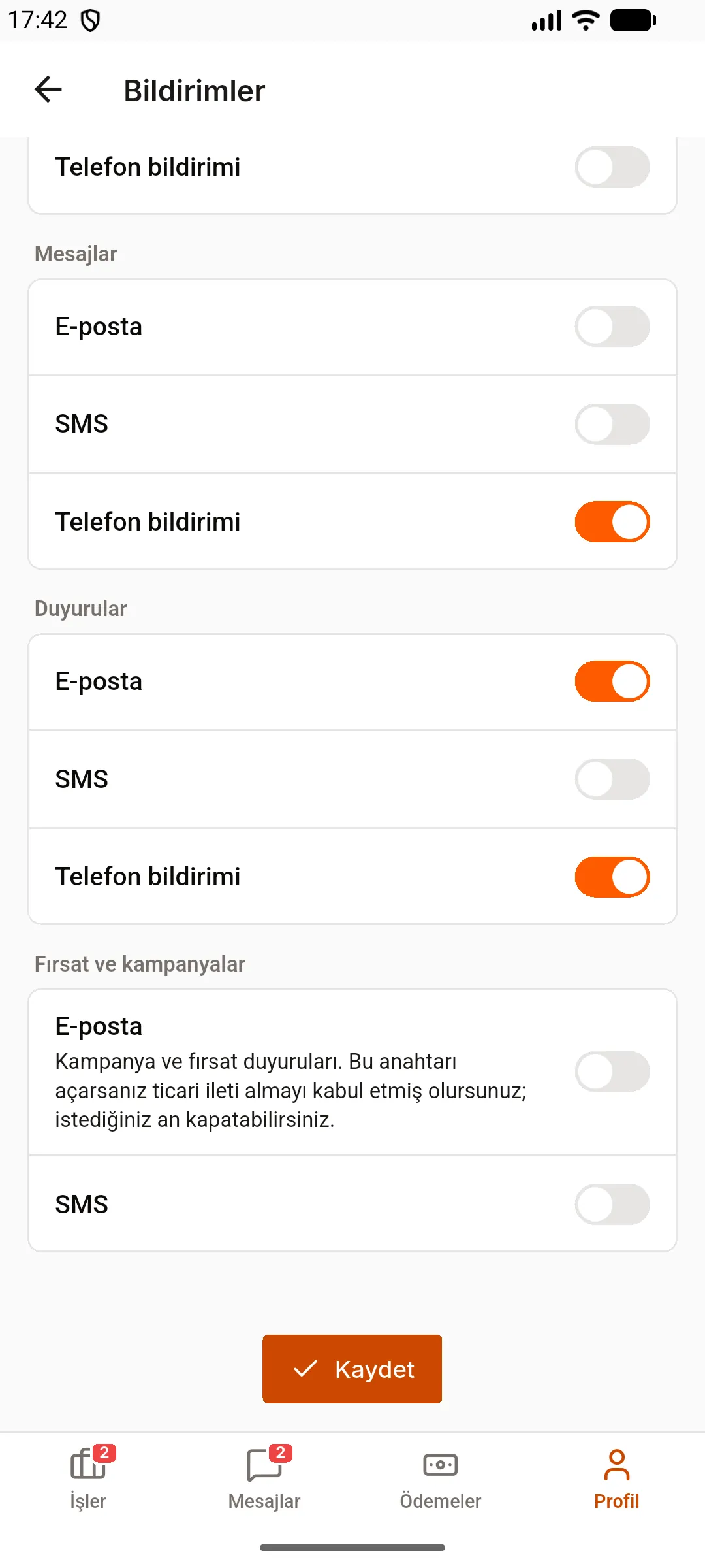 3. adım: Bildirim türlerini seçin