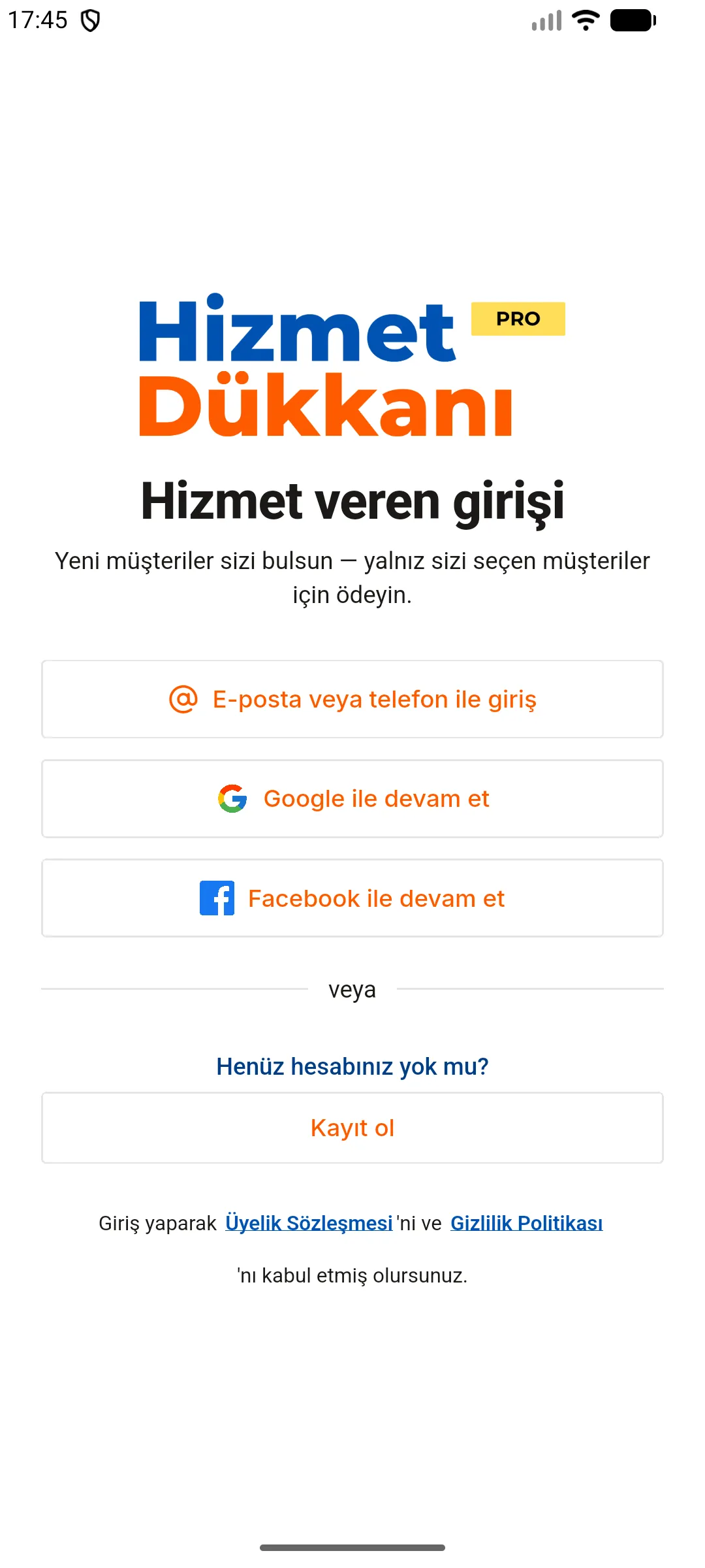 1. adım: Kayıt ekranını açın