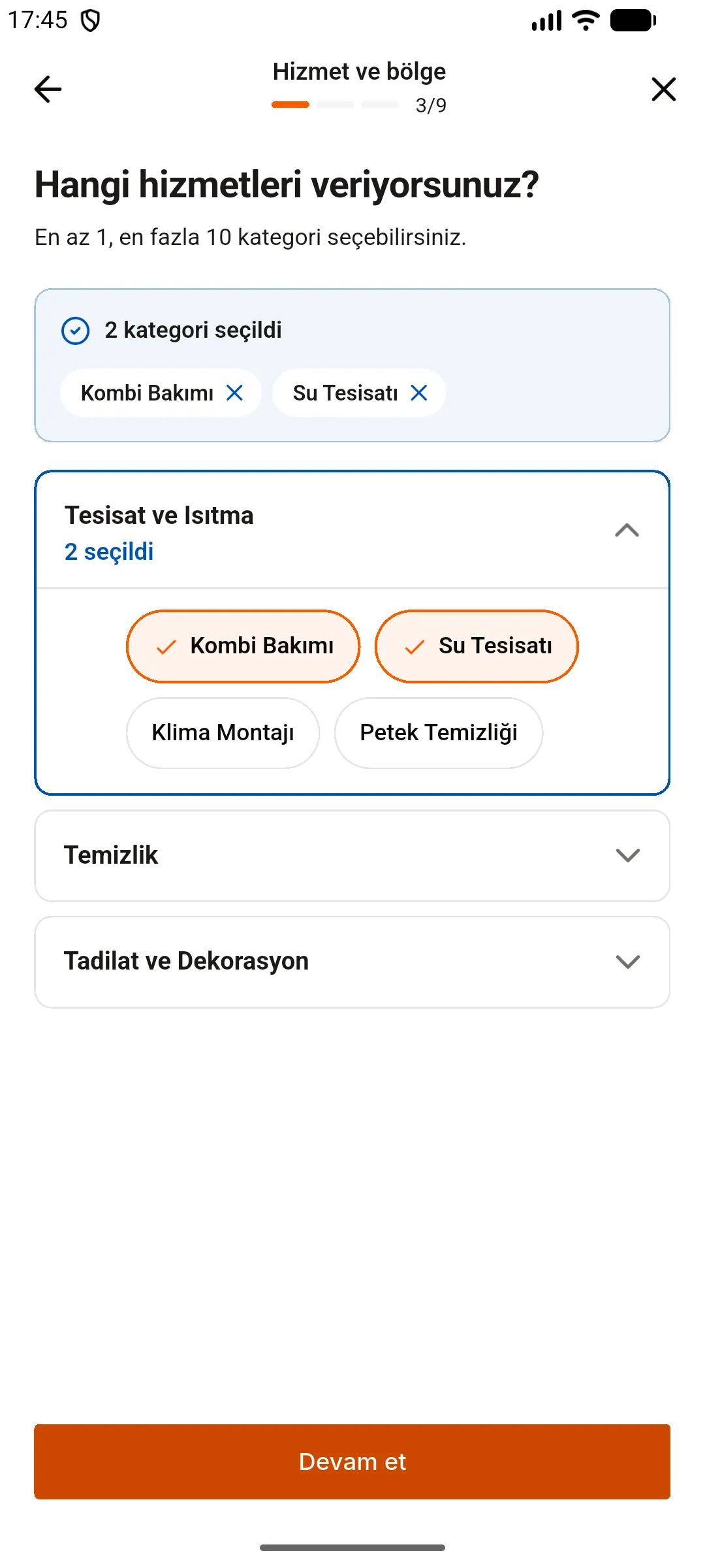 4. adım: Hizmetlerinizi seçin