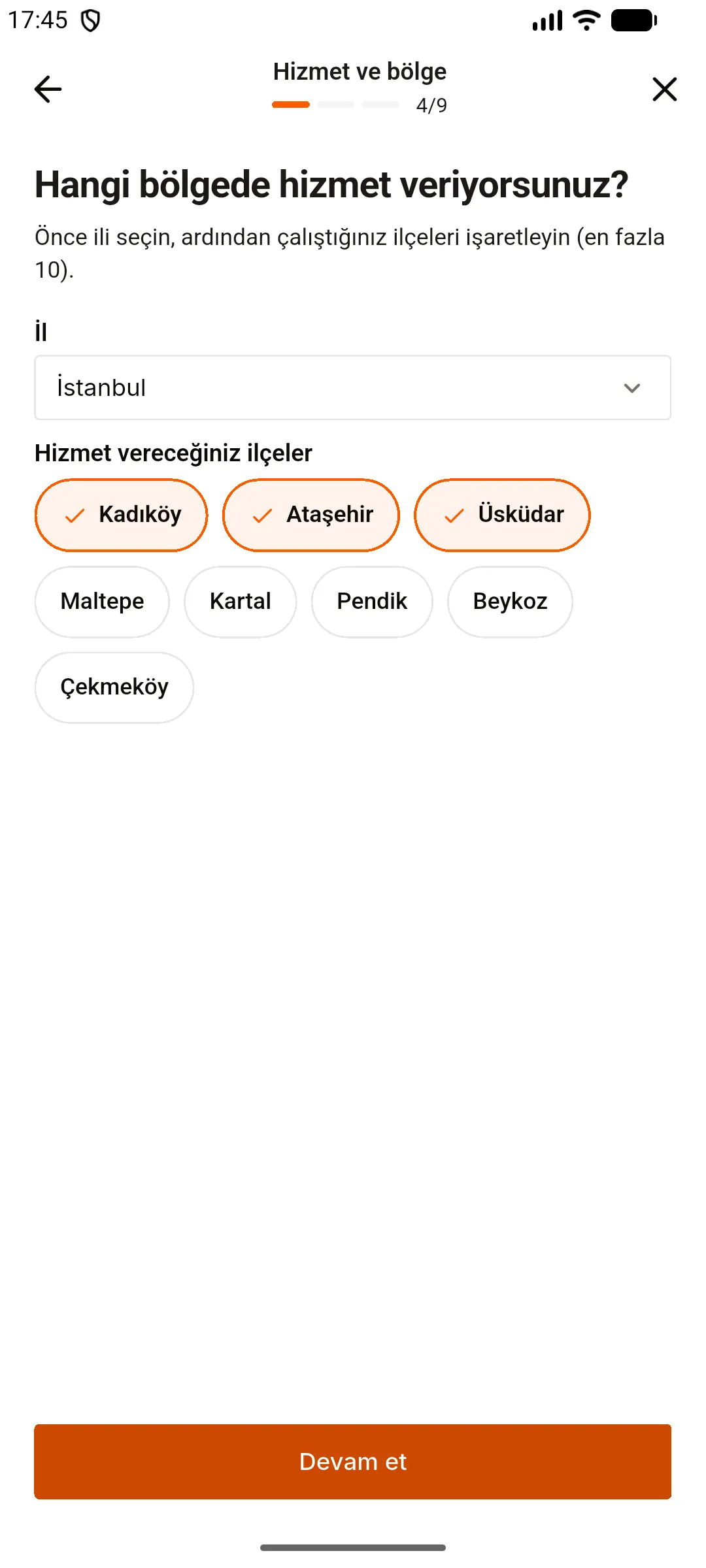 5. adım: Çalıştığınız bölgeyi seçin