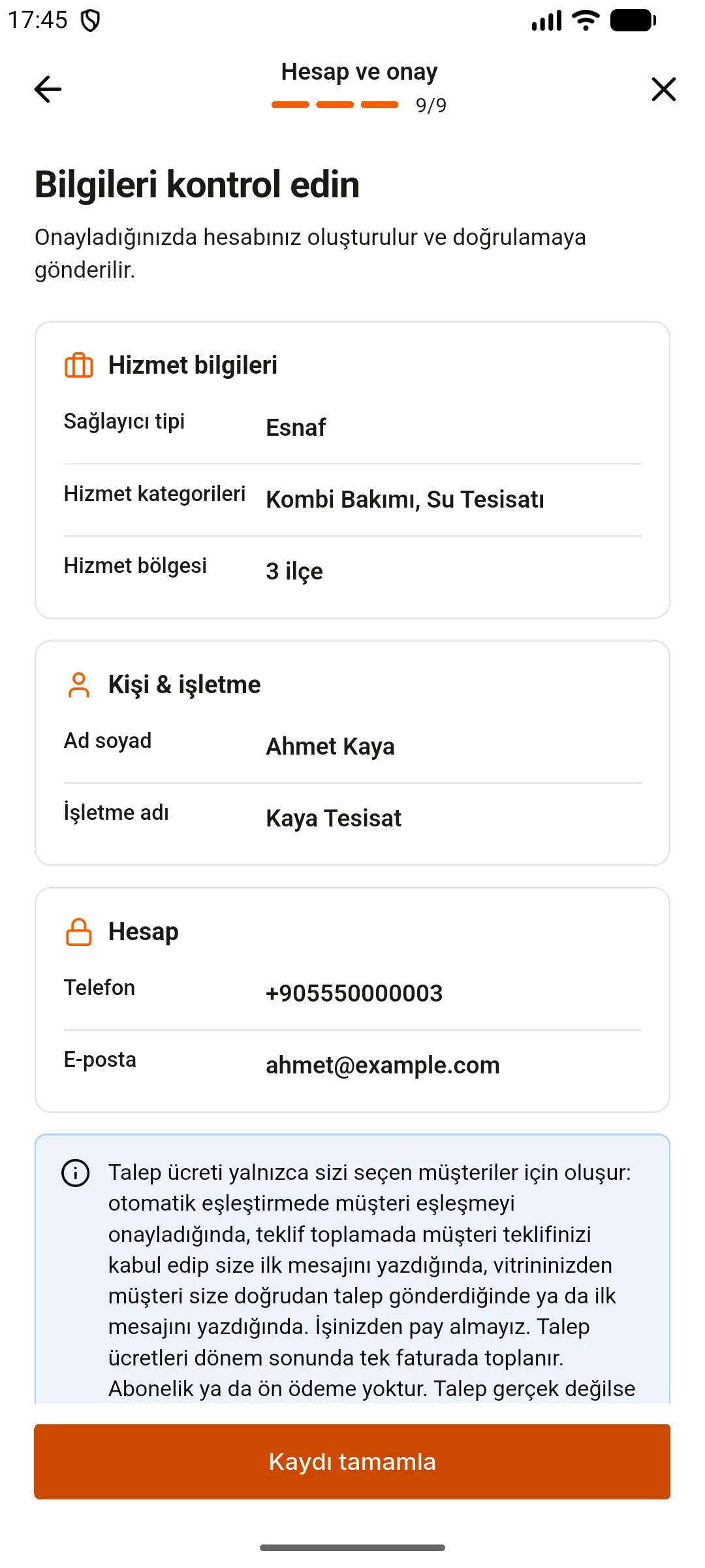 9. adım: Kontrol edip kaydı bitirin